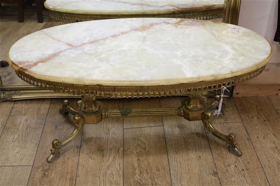 A marble top gilt coffee table, W.105cm